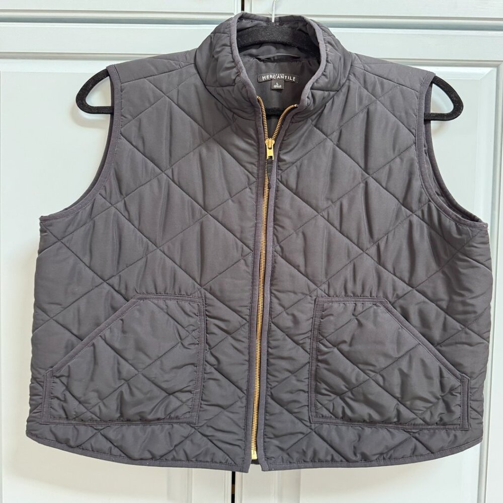 J.Crew Mercantile Quilted Puffer Vest with Gold Zip | Black| Woman’s Large